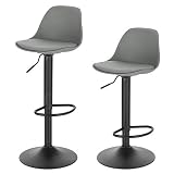 Lestarain 2X Taburetes Alto Cocina Regulable en Altura Taburetes de Bar con Respaldo Cuero Sintético+Plástico Sillas Altas Taburete Giratorio para Estudio, Trabajo, Oficina Gris