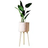 Baffect Soporte para plantas de bambú con maceta, soporte para macetas de madera para plantas, soporte para macetas para jardín, hogar, mesa, oficina, decoración interior (diámetro de la maceta 14 cm)