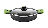 BRA PRIOR - Cacerola baja con tapa de cristal y asas de silicona, apta para todo tipo de cocinas incluida inducción y horno, 32 cm