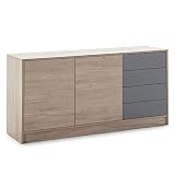 HOMN LIVING Aparador Panama 4 cajones 2 Puertas, Color Madera y Gris, 136 cm (Ancho) 40 cm (Profundo) 70 cm (Altura)