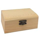 Acan Caja de Madera Rectangular, Tapa con Esquinas Redondeadas, Cierre metálico, cajita, Cofre Decorativo, almacenaje Objetos, Joyas, 11,4 x 7,5 x 5,2 cm