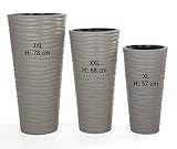 Macetero fino redondo, con efecto 3D, juego 3: XL, XXL, 3XL, gris