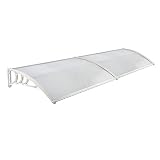LZQ Marquesina para Puertas y Ventanas Tejadillo de Protección Toldo Cubierta de Policarbonato en Jardín al Aire Libre Dosel de Techo, Soporte Blanco 300 x 100cm