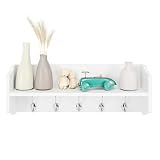 Percheros Pared Blanco con Estante, Perchero Colgante con 10 Ganchos, Percheros Pared Recibidor de Madera, para Cocina, Pasillo, Entrada, 63x23x14cm