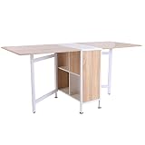 HOMCOM Mesa de Comedor Plegable de Almacenaje con 4 Compartimentos para Comedor Salón Mesa Auxiliar Escritorio Madera Ahorra Espacio 3 Formas