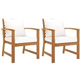 vidaXL 2X Madera Maciza de Acacia Sillas de Jardín con Cojín Sillón Exterior Terraza Balcón Asiento Butaca Muebles Mobiliario Duradera Robusta Crema