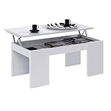 Mesa de Centro Elevable, Mesita de Salon Comedor, Modelo Kendra, Acabado en Blanco Brillo, Medidas: 100 cm (Largo) x 50 cm (Ancho) x 43-54 cm (Alto)