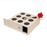 Pfotenolymp Juguete interactivo para gatos, caja de madera con varilla, caja de madera contrachapada, juego de topos, juego de pesca, juego de caza
