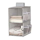 Organizador de Armario Colgante, XiXiRan Estantería Colgante de Tela, con 2 Niveles y 6 Bolsillos, Ahorro de Espacio y Plegable, Estante de Tela para Armario para Ropa, Toallas, Ropa(Gris Dos Capas)