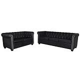 vidaXL Set Sofás Chesterfield 2 y 3 Plazas Negro Revestimiento Cuero Artificial