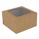 EDATOFLY 50 Piezas Caja de Papel Kraft Marrón para Pastelería, Caja Carton con Ventana Transparente Cajas de Cupcakes Cajas para Galletas, Magdalenas, Postres, Pasteles