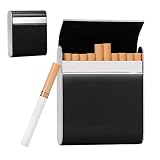 Caja de Cigarrillos Vintage Acero Inoxidable Bolsillo de Llevar Cigarrillo 20 Palos Capacidad King Size Accesorios Caja Almacenamiento de Cigarrillos, Cerradura Magnética, Regalo Ideal Fumador, Negro