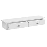 [en.casa] Estantería de Pared con cajón - 10x60x15 cm – Blanco - con 2 cajones