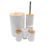 D,casa - Set Accesorios Baño de Bambú Estilo nordico Blanco - Set 5 Pieza