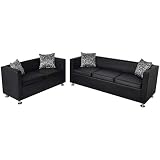 vidaXL Set de Dos sofás de Cuero Artificial Negros de 2 plazas y de 3 plazas