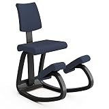 Varier Variable Plus-Silla de Montar emblemática con Respaldo Acolchado-Madera 100% poliéster Reciclado, Tejido, Wood, Negro/Azul, One Size