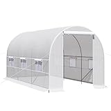 Outsunny Invernadero de Túnel 400x200x200 cm Invernadero de Jardín con Puerta Enrollable y 6 Ventanas Cubierta PE 140 g/m² Anti-UV Marco de Metal para Cultivo Plantas Verduras Blanco