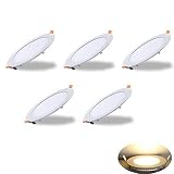 Yafido 5x Downlight LED Panel Extraplano Redondo, 18W 1350 Lumenes Blanco Cálido 3000K, No-regulable,Driver incluido,Diametro de 225mm, Grosor 11mm