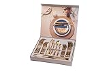Set Cubiertos de 30 Piezas de Acero Inoxidable - Berlín - Chapado en Titanio Dorado, Pulido Brillante, Espesor 4 mm y Cuchillo chuletero Una cubertería Moderna para 6 personas con Caja de Regalo