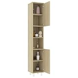 WooDlan, Columna de baño con 2 Puertas y 6 Compartimentos, Color Roble Sonoma, Medidas: 179 cm (Alto) x 30 cm (Largo) x 30 cm (Fondo)