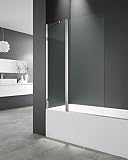 Mampara de bañera - Fijo más Hoja abatible 6 mm con tratamiento anti cal - Medida 150x122 cm - Perfiles aluminio y elevación al girar (TRANSPARENTE)