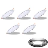 Yafido Pack 5x Downlight LED Panel Extraplano Redondo, 6W 420 Lumenes Blanco Frio 6000K,No-regulable,Driver incluido,Diametro de 120mm, Grosor 11mm