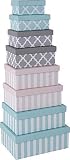 Paper Collection Muebles Hogar Accesorios DDecorativos Organización Contenedores Juego de 8 Cubos en Cartón de Almacenaje con Tapa Estilo Líneas y Cruces Multicolores Varios Tamaños