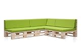 SUENOSZZZ-ESPECIALISTAS DEL DESCANSO 3 Sofas PALETS Madera para Jardin sin Barniz con colchonetas de Polipiel Color Pistacho. Palets Europeos en L Derecho con Respaldo y Asiento