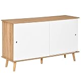 HOMCOM Mueble Aparador Tipo Buffet para Comedor Cocina con 2 Puertas Correderas Estantes Interiores Ajustables y Patas de Madera 130x40x74,5 cm Natural y Blanco