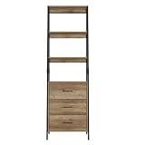 Estantería Escalera Industrial para Salón Dormitorio y Oficina Librería con 3 Estantes y 3 Cajones de Tela para Almacenar de Madera y Metal Marrón 51x40x175 cm (1)
