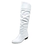 Dorjuli Botas altas para mujer con tacón con correa, clásicas, informales, de trabajo, cómodas, botas de invierno, botas cortas, botas de mujer, Blanco., 39 EU