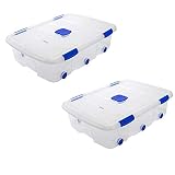 HegaHogar - Pack de 2 cajas de almacenaje, de 20 x 77 x 57 cm, nº 14, con capacidad de 56 litros con tapa y ruedas para organización del hogar, baúl organizador(20 x 77 x 57 cm, Pack de 2)