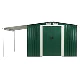 Tidyard Caseta de Jardín Tipo Cobertizo Metálico Cobertizo jardín Puertas correderas Acero Verde 386x205x178 cm