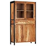 vidaXL Acacia Aparador Comedor Madera Maciza Industrial Rústico Mueble Buffet Salón Cocina 2 Cajones + 2 Puertas + 2 Vitrinas Armario Auxiliar Bufé