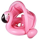 FGen Flotador Bebe, Anillo de Natación, Baby Float para Bebé con Sombrilla para Niños, Flotador Inflable y Asiento de Seguridad, Nadar Anillo para Niños Bebés, Flamingo, Rosa