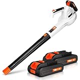 Soplador de Hojas, Aspirador Eléctrico de Hojas, Soplador de Hojas Inalámbrico, con 2 Baterías Recargables de 2Ah y Cargador, Liviano y Potente, para el Cuidado del Césped, Limpieza de Hojas