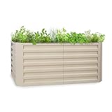 blumfeldt High Grow Straight - Macetero, Protección contra óxido, Acero galvanizado de 0,6 mm (Ø), 4 Barras de protección, Resistencia Intemperie, Volúmen de 432 L, 120 x 60 x 60 cm, Beige