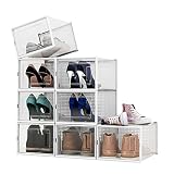 ALEMOK Cajas de Zapatos Transparentes, Organizador de Zapatos Apilable, Paquete de 8 Cajas de Almacenamiento de Plástico y Plegables, hasta la Talla 46