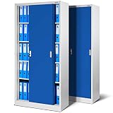 Jan Nowak by Domator24 - Juego de 2 armarios de Oficina SD001 con Puertas correderas, Chapa de Acero, estantes barnizados con Polvo bloqueable 185 cm x 90 cm x 40 cm (Gris/Azul), Metal