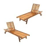 Pack 2 tumbonas para jardín con Ruedas, Reclinable, Madera Teca Grado A, Tamaño: 65x200x35 cm, Tratamiento al Agua aplicado