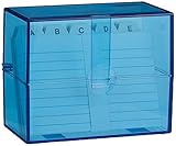 Wedo 2507303 Cajas de tarjetas DIN A7 transversales durante aprox. 200 tarjetas (de plástico translúcido azul, incl. 100 fichas y registros, 11.8 x 6.3 x 9.7 cm) blanco