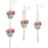 Colgante de Plantas Macrame, Maceteros Colgantes Macrame, Macetero de Macrame con 3 Pcs Ganchos, para Techos/Balcones/Paredes Decoración, Boho Cuerda de Algodón Tejida a Mano ( 3 Piezas)