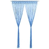 vidaXL Cortina de Macramé Persiana Translúcida Colgante Ventana Pared Puerta Separador de Ambientes Hogar Decoración Algodón Azul 140x240 cm