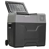 HOMCOM 50L Nevera Portátil Eléctrica con Compresor Mini Refrigerador de Coche con Pantalla Táctil Ruedas y Asa 12/24V CC o 110V-240V CA para Hogar 58,6x37,8x54,5 cm Gris