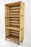 Estantería con 3 Cajas de Madera Natural Tipo Fruta Vertical con Ruedas Rojas Sam, Cajas Naturales, Beige, 50x32x110CM. Incluye Imán Personalizable de Madera.