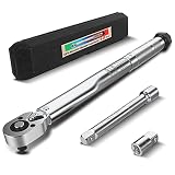 Yuxhfng Llave Dinamométrica 1/4', Llave de Torque 5-25Nm con Botón de Liberación Rápida, Torque Wrench con Adaptador de 3/8', Extensión 1/4' de 10cm, Adecuada para Bicicletas, Motos.
