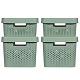 Curver Infinity Set de 4 Cestas con Tapa Reciclado (2 uds Tamaño M 11L y 2 uds Tamaño L 17L), Color Verde
