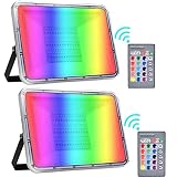 2 Piezas 30W Focos LED RGB Exterior, Foco LED Proyector Colores , Foco 16 Colores con Control Remoto, 4 Modos, Focos LED RGB Exterior IP66 Impermeable con Control Remoto, Luz Decoración Jardín Fiesta