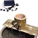 Cugzue Bombas Solares para Características De Agua De Jardín, Fuente De Agua Solar Interior/Exterior, Kit De Fuente De Bambú con Bomba, Fuente Japonesa para Baño De Pájaros, Pecera,L35cm/14in