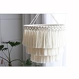 Macramé - Lámpara de techo con diseño de borla, estilo bohemio, 30 x 26 cm (ancho x alto), color blanco